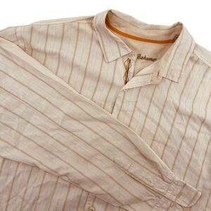 Tommy Bahama Mens‎ Large L Button Down Shirt Beige Striped Long Sleeve